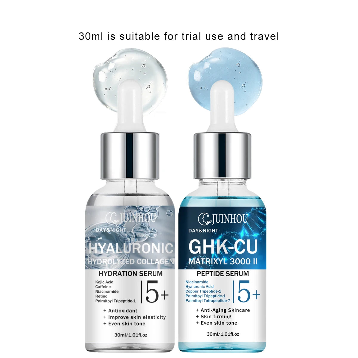 JUINHOU 2Pcs Skin Face Serum Copper Peptide Hyaluronic Acid Plumping Brighten Smooth Skin Deep Hydration Daily Facial Care