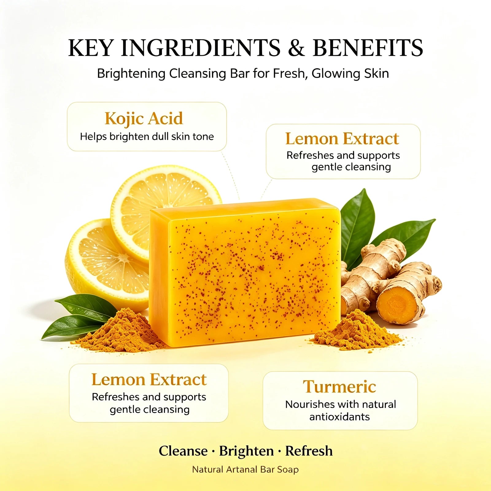 Amococo Turmeric Kojic Acid Soap 100g Deep Cleansing Bar Soap for Face and Hands Natural Skin Care Body Cleanser Daily Bath Soap