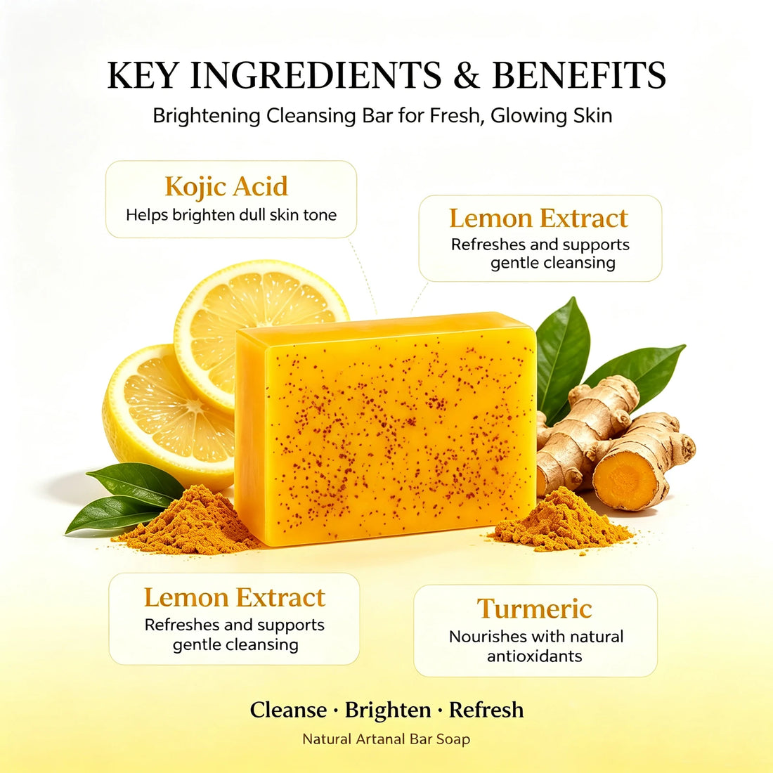 Amococo Turmeric Kojic Acid Soap 100g Deep Cleansing Bar Soap for Face and Hands Natural Skin Care Body Cleanser Daily Bath Soap