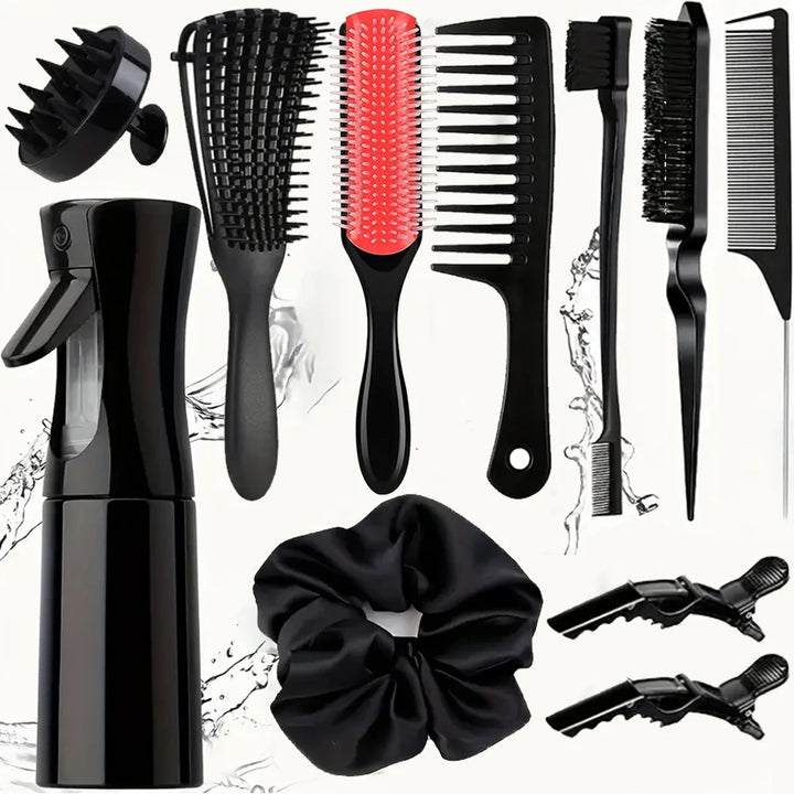 11pcs Hair Care Kit for Wet Dry Curly Hair - Curl Enhancing Unscented Styling Tools Set with Mist Bottle, Hair Brush, Wide Tooth