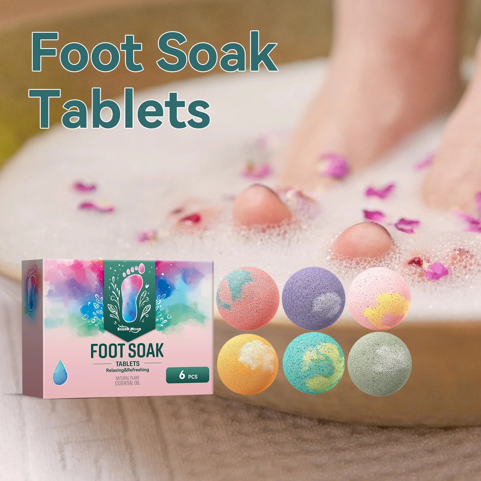 South Moon Foot Soak Tablet Relieve Fatigue Warmth Foot Soaking Promote Circulation Soften Cuticle Herbal Extract Feet Bath Ball Halalzen