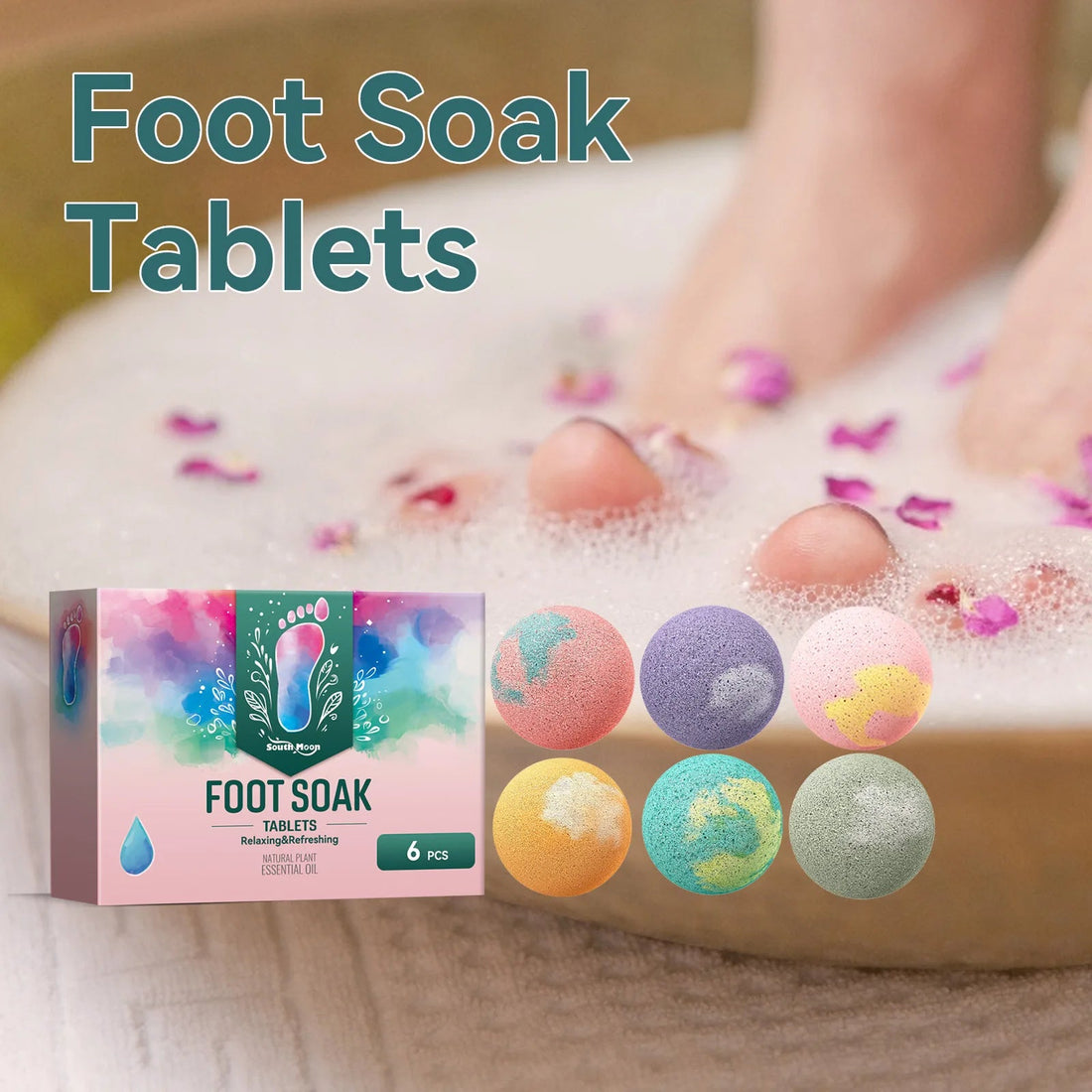 South Moon Foot Soak Tablet Relieve Fatigue Warmth Foot Soaking Promote Circulation Soften Cuticle Herbal Extract Feet Bath Ball Halalzen