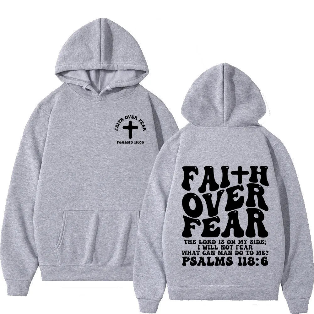 Aesthetic Christian Jesus Faith Over Fear Bible Verse Hoodies Men Women Fashion Harajuku Oversized Sweatshirts Fleece Pullovers