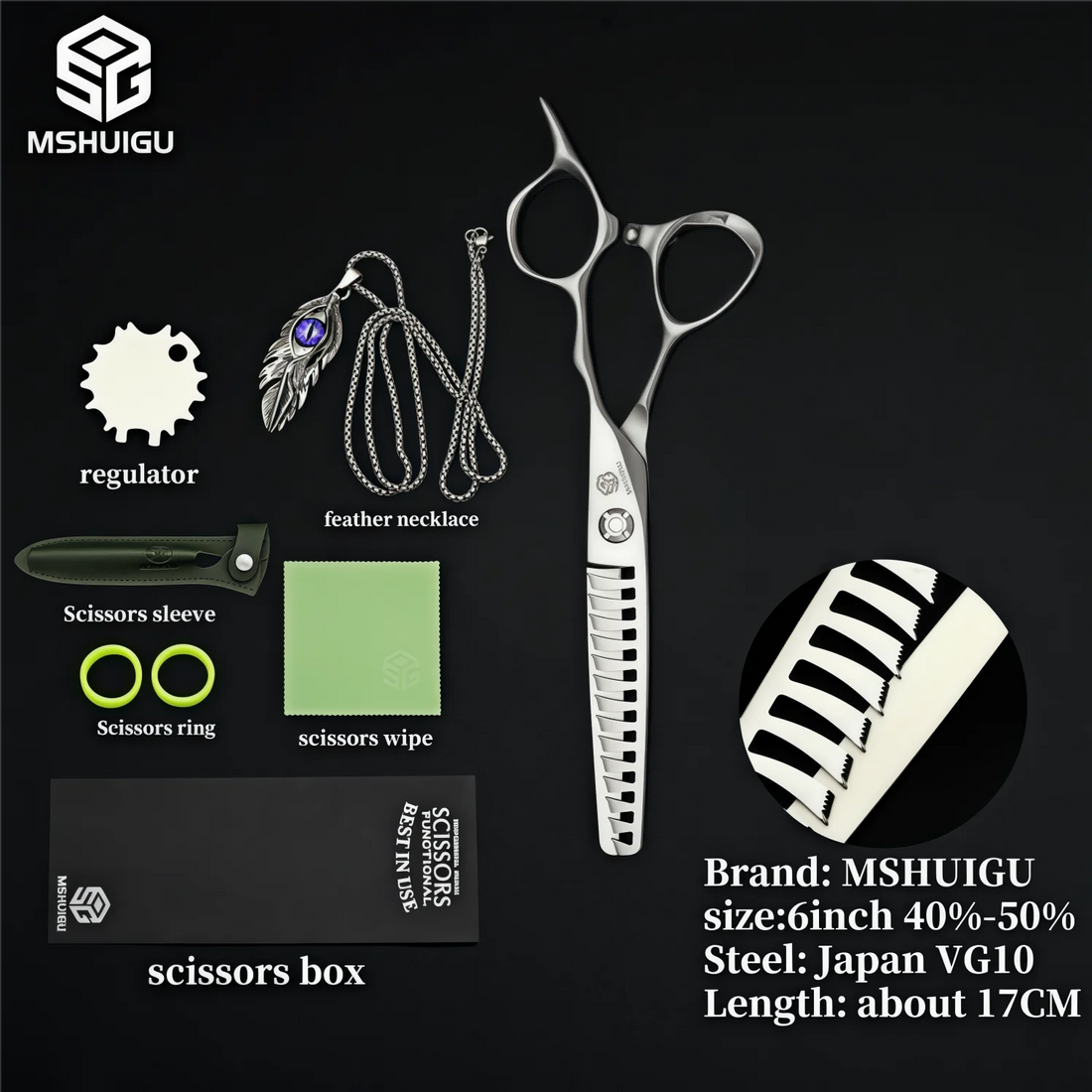 MSHUIGU 440C Professional Barber Scissors 6-7 Inch Laser Wire Serrated Blade Multi-Functional Thinning Hair Shears for Salon Too