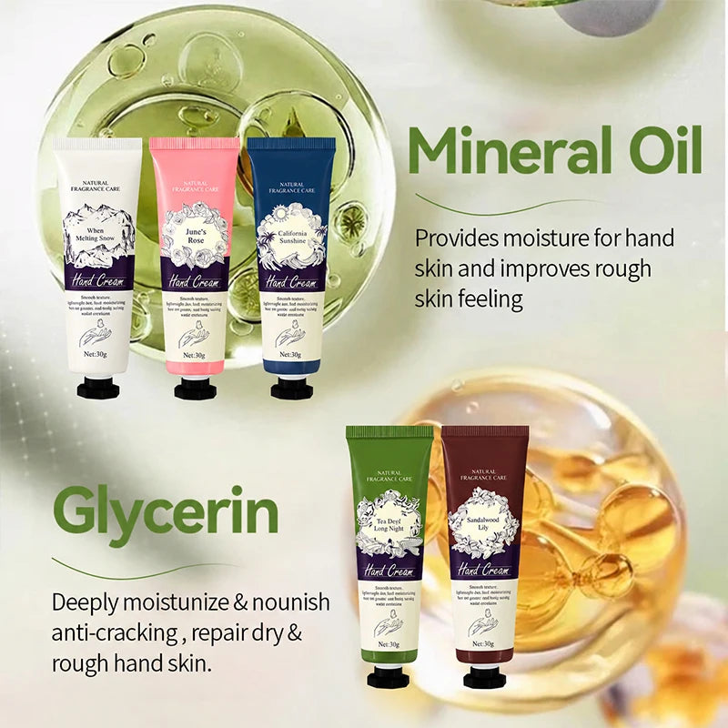 Hand Cream Set Natural Fragrance Daily Care Moisturizing Lotion Smooth Hand Skin Care with Floral Scent For All Skin Dry Hands 30g Each