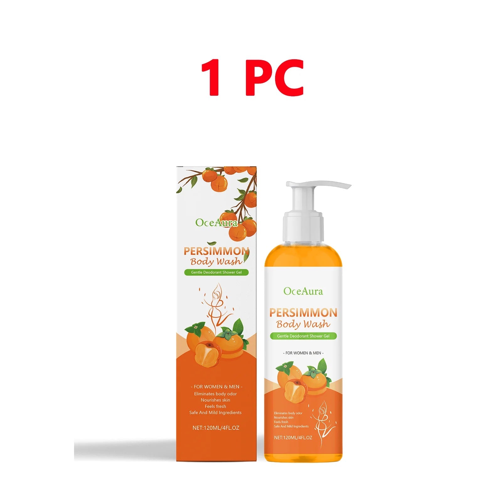 Persimmon Body Wash for Body Odor Control & Deep Clean - Deodorizing, Exfoliating, Moisturizing Shower Gel, Repairs Skin Barrier Halalzen