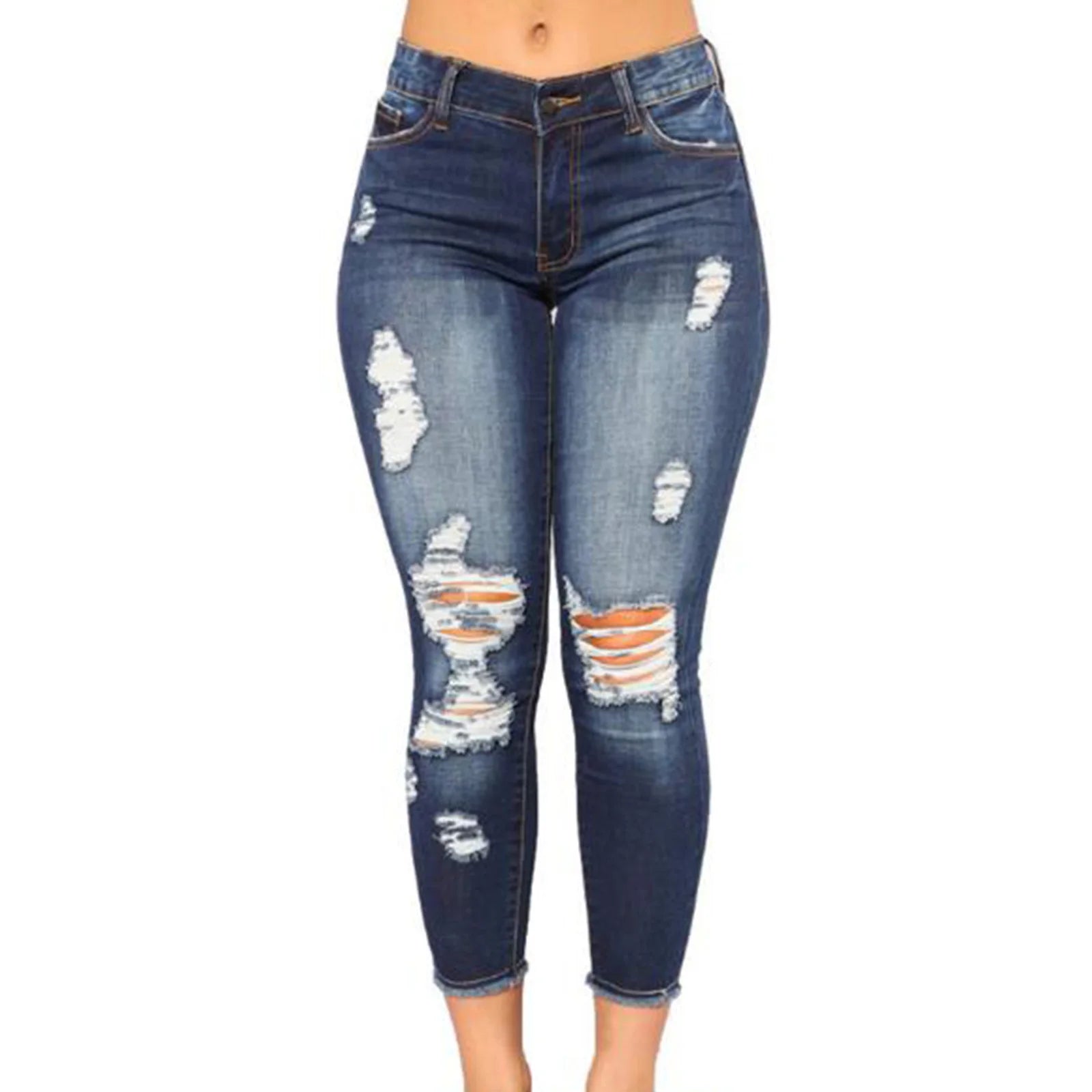 Ladies High Waist Skinny Jeans Stretch Ripped Denim Pants Distressed Cropped Trousers Casual Streetwear Fashion