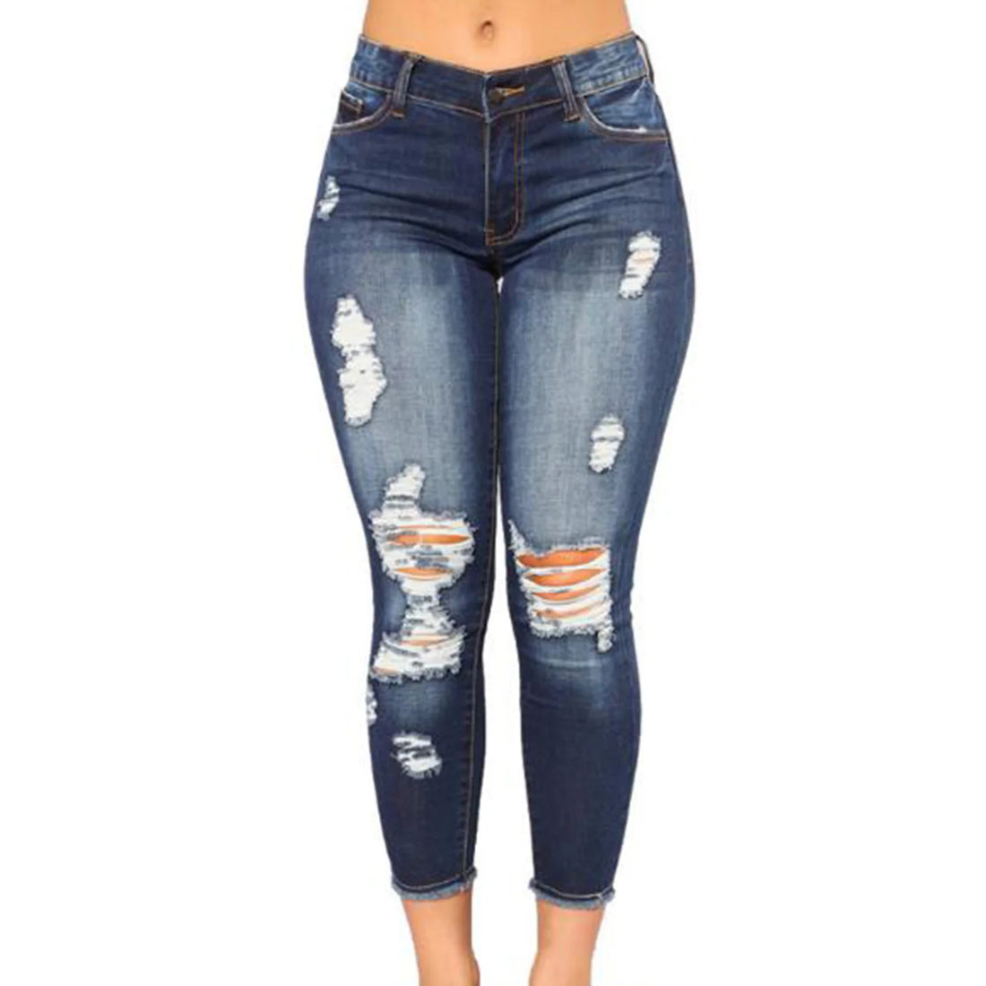 Ladies High Waist Skinny Jeans Stretch Ripped Denim Pants Distressed Cropped Trousers Casual Streetwear Fashion