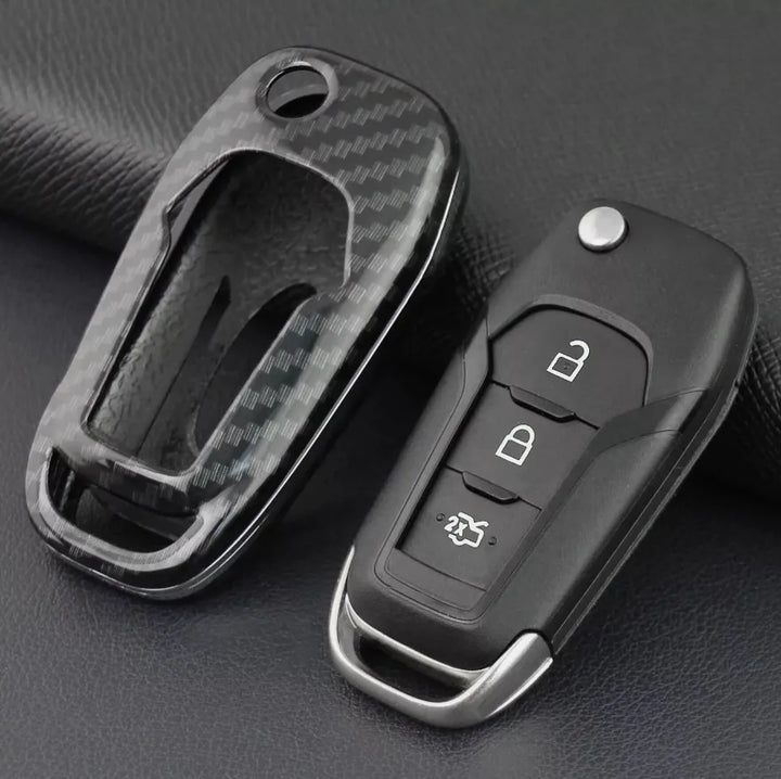 Car Key Case Carbon Fiber Flip Key Shell Cover Fob Case For Ford Everest Ecosport F150 XL/XLT/STX F250 F350 F450 Ranger XL XLT