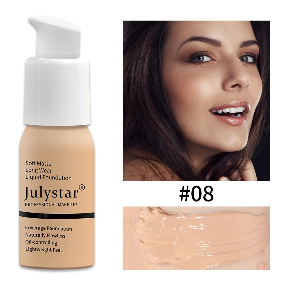 10 Colors Matte Liquid Foundation, Waterproof Long‑lasting Lightweight Oil Control Concealer Facial Base Makeup