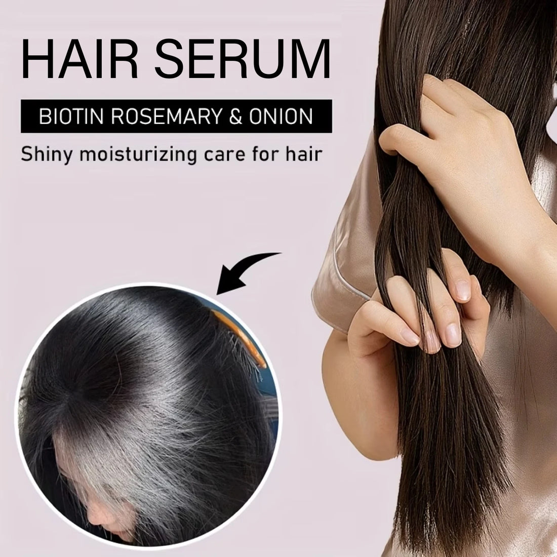 Biotin Hair Serum 30g with Rosemary & Onion Oil - Moisturizing Nourishing Essential Oil for Smooth, Supple & Healthy Hair