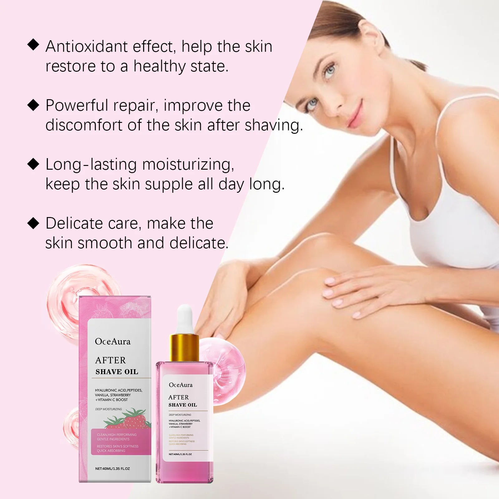 OceAura After Shave Oil Strawberry Vanilla Moisturizing Skin Soothing Intimate Area Leg Prevent Hair Growth Products Body Oil