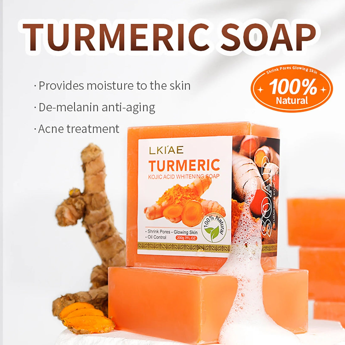 Natural Turmeric Whitening Body Wash, Deeply Clean Skin, Remove Dark Spot, Pimple, Acne, Smooth Skin, For Face & Body Soap Bar Halalzen