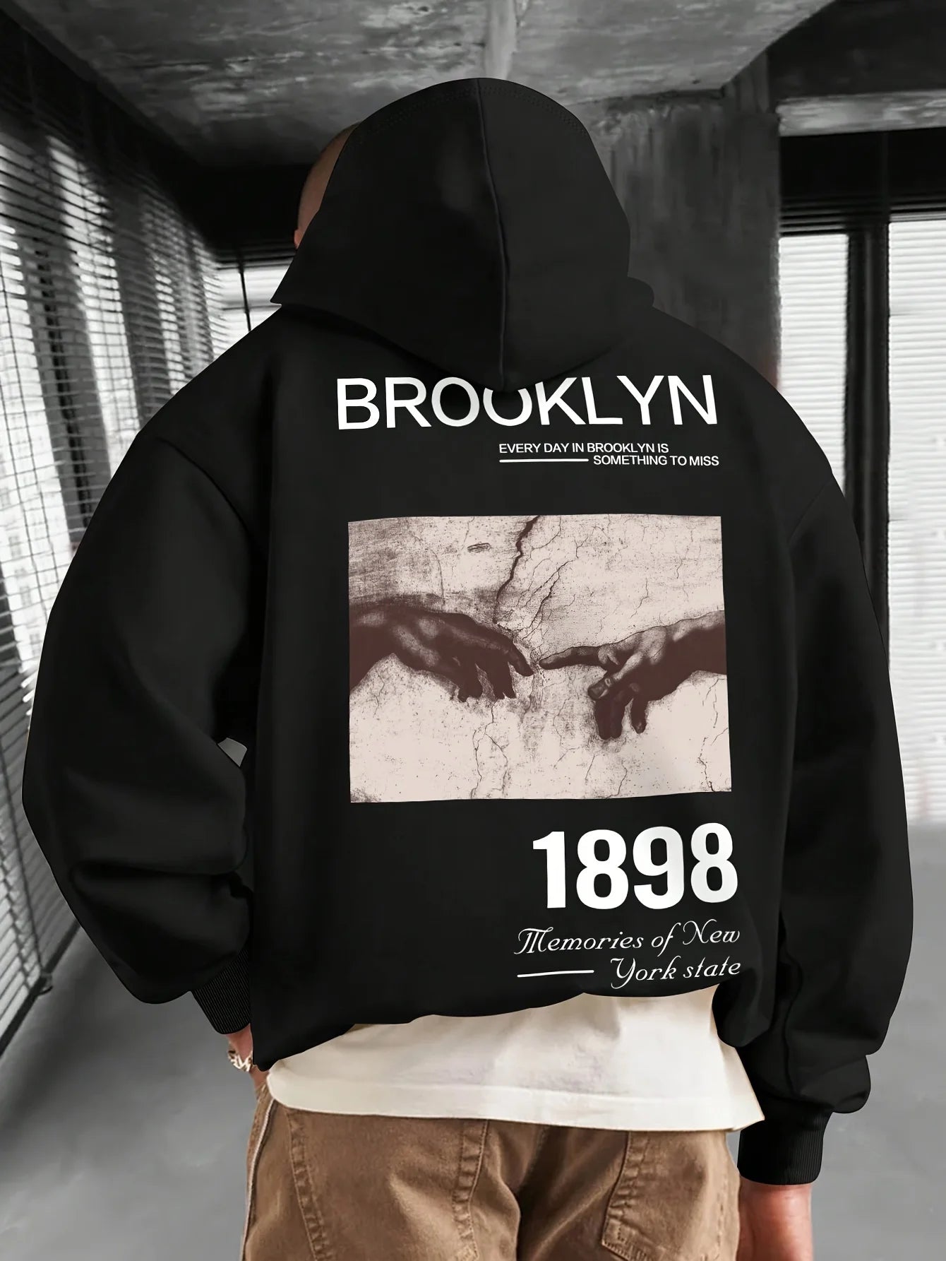 Men's Vintage Brooklyn 1898 Graphic Hoodie - Loose Fit Sweatshirt with Kangaroo Pockets, Heavyweight Casual Streetwear Pullover