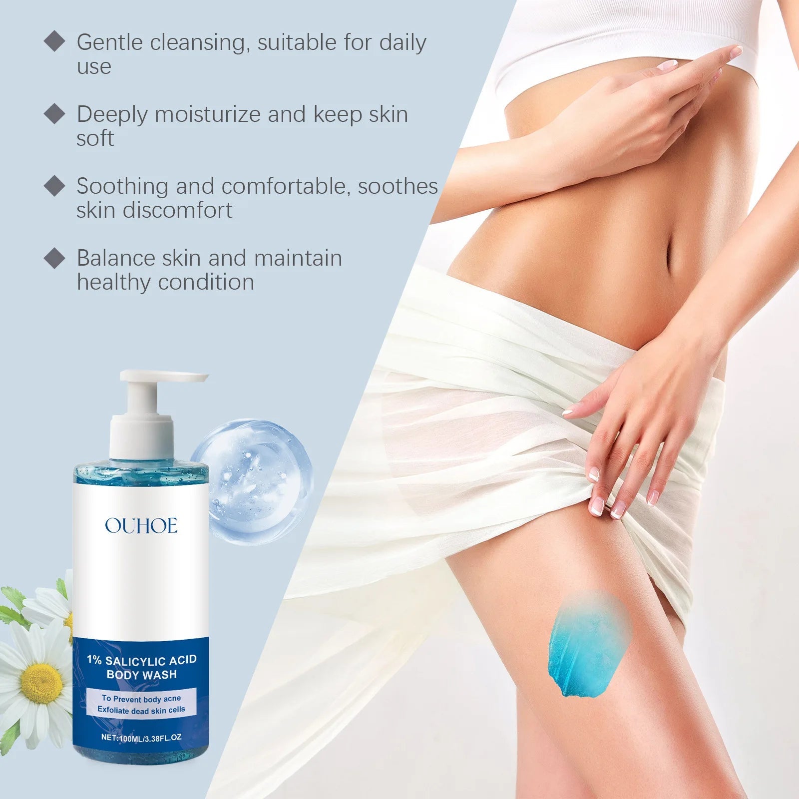 Salicylic Acid Body Wash Deep Cleaning Acne Brightening Exfoliator Nourish Shrink Pores Bath Shower Gel Repair Chicken Skin Care Halalzen