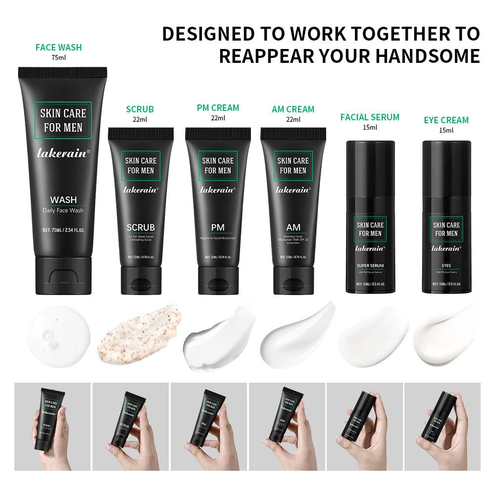 6pcs Essential Men Skin Care Set Daily Routine Face Wash Facial Scrub SPF Moisturizer Night Cream Hydrating Repair Facial Kit Christmas Valentine Gift For Men