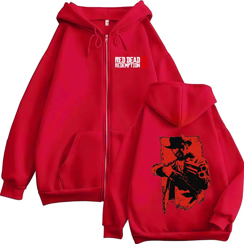 Classic Red Dead Redemption 2 Zipper Hoodie Men's Vintage Gothic Pullover Zip Up Sweatshirt Man Long Sleeve Fashion Jacket Hoody