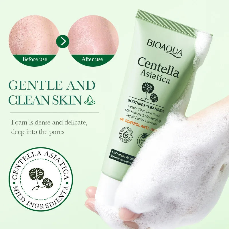 BIOAQUA Centella Asiatica Facial Cleanser Moisturizing Oil Control Face Cleansing Face Wash Foam Facial Cleanser Skin Care Halalzen