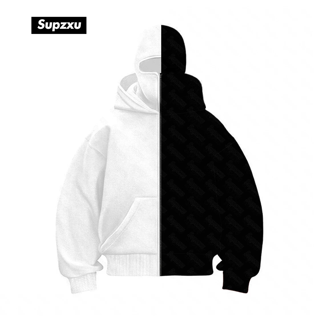 color blocking Hooded Sweatshirt Autumn Winter Long Sleeved Zipper Cardigan Double Headed Hat Mask Functional Casual Streetwear