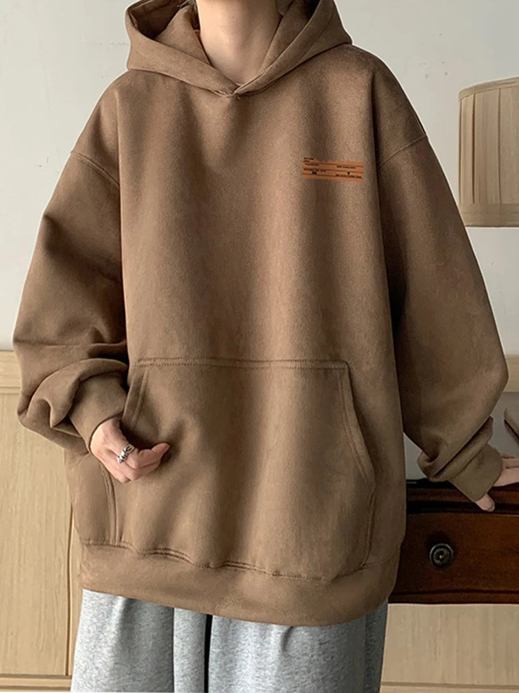 2025 New Suede Hooded Sweatshirts For Men Autumn Y2K Streetwear Printed Hoodies Hip Hop Fashion Retro Fleece Hoody Clothes