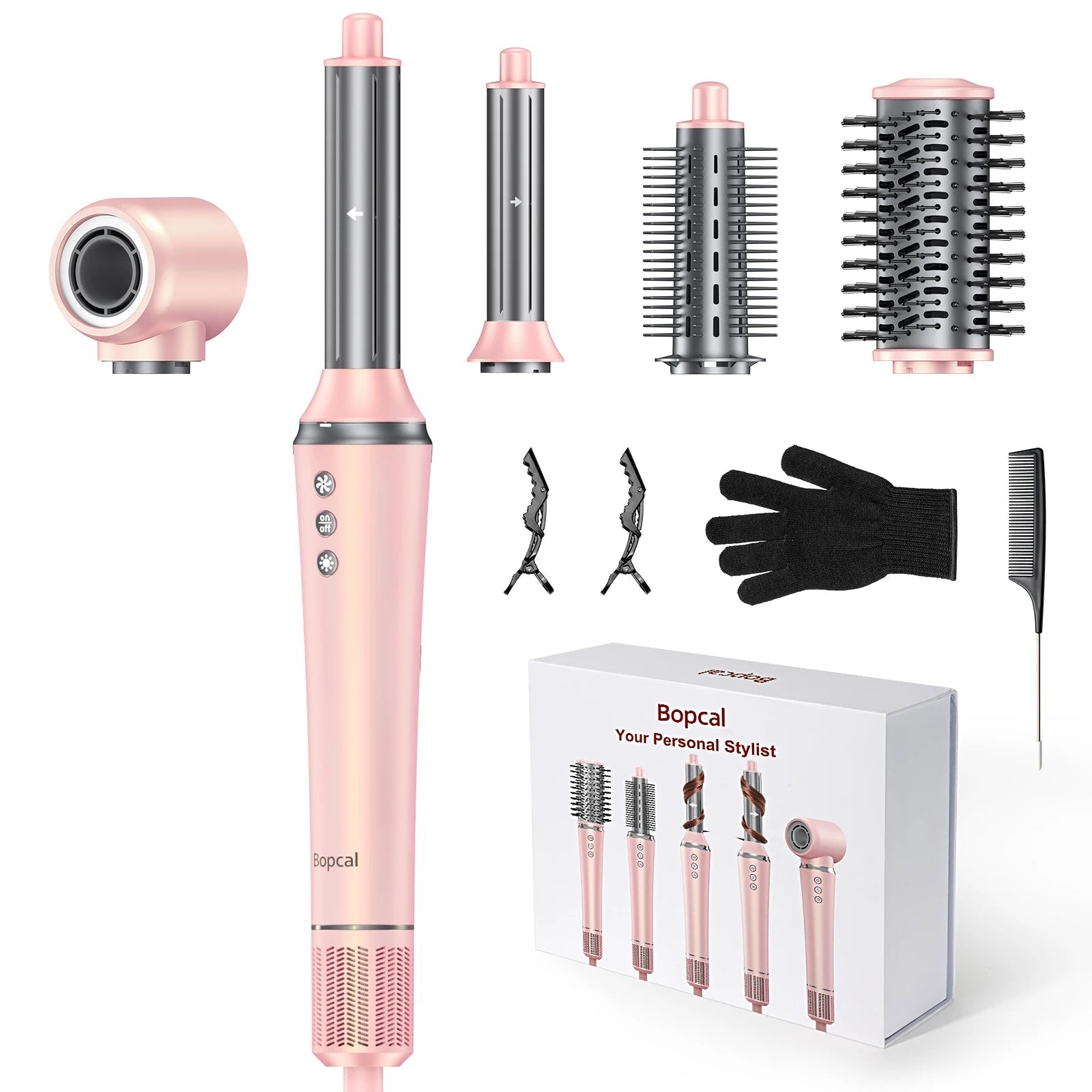 Bopcal 5 In 1 Hair Dryer Hot Air Comb Electric Hair Curling Iron 1200W High Speed Blower Multifunctional Styling Tools Hairdryer Halalzen