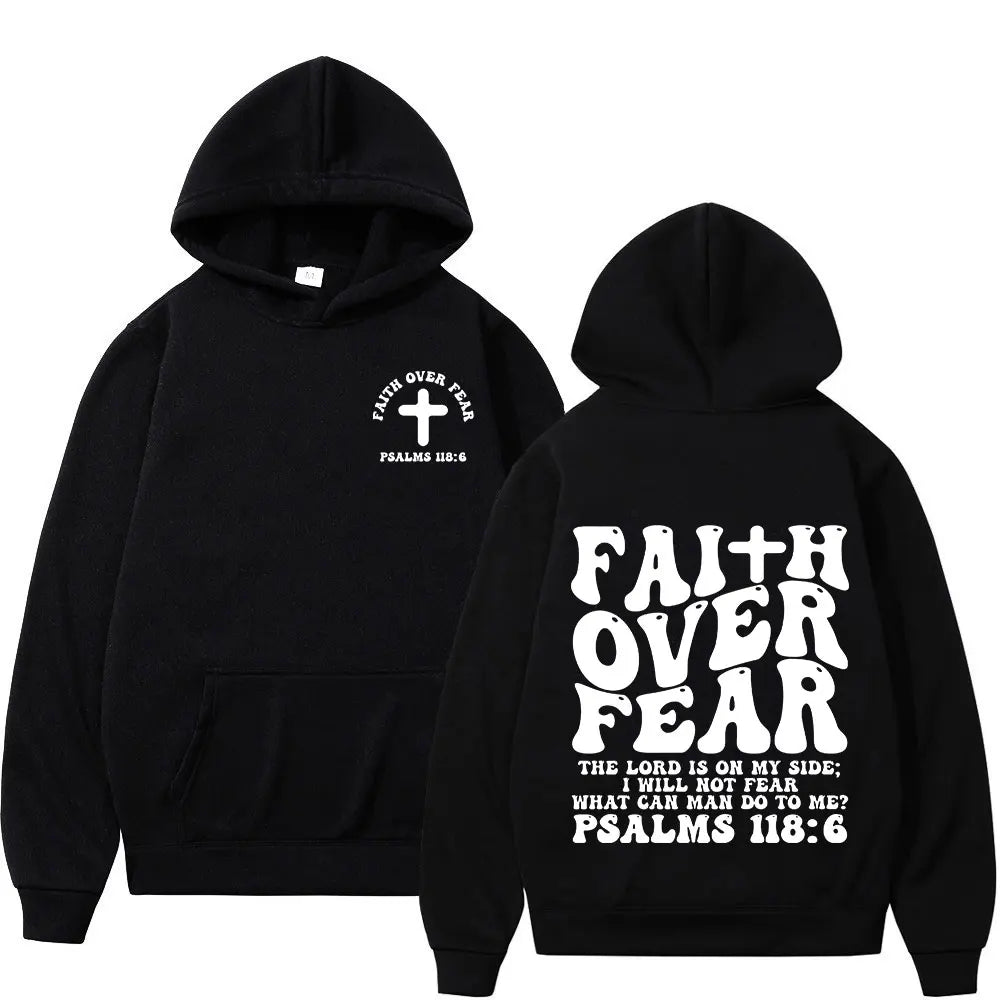 Aesthetic Christian Jesus Faith Over Fear Bible Verse Hoodies Men Women Fashion Harajuku Oversized Sweatshirts Fleece Pullovers