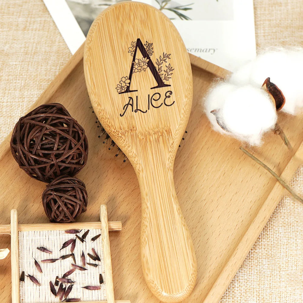 Custom Boar Bristle Natural Bamboo Hair Brush Air Cushion Hairbrush Detangling Scalp Massage Comb Salon Barber Styling Tools