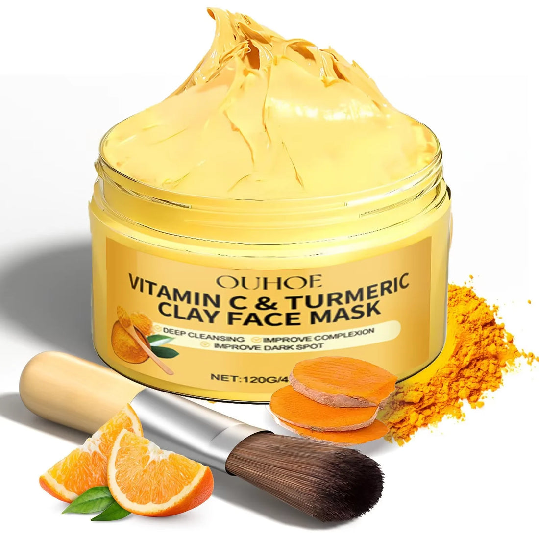 Turmeric Clay Face Mask Vitamin C Deep Cleansing Facial Improves Dark Spots Hydrating Skin Care Tightens Skin Evens Skin Tone To