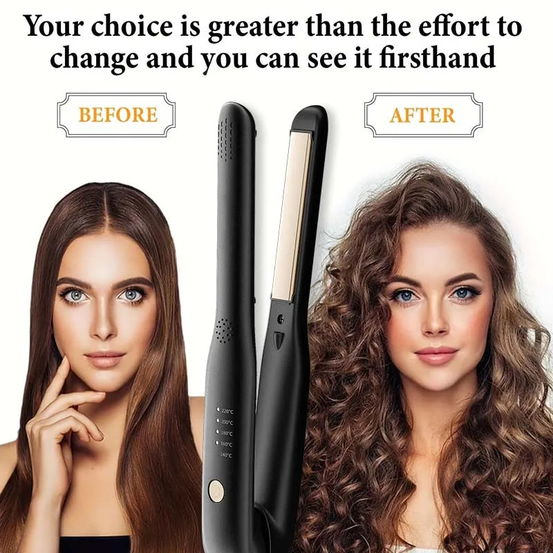 2-in-1 Mini Hair Straightener & Curler - Ceramic Fast Heating 140-220°C - Portable Flat Iron for Short Hair Travel Styling Halalzen