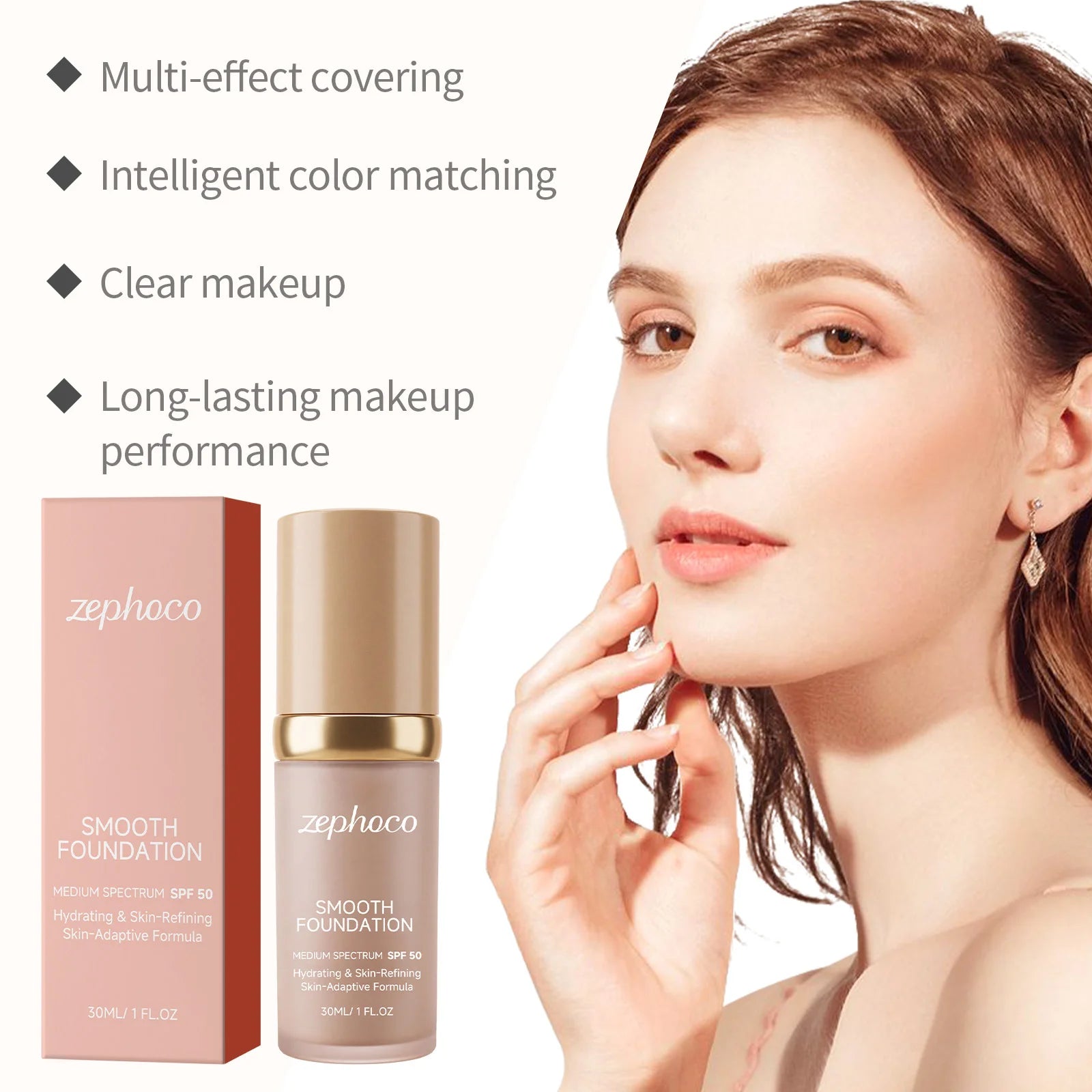 Color Changing Foundation Liquid SPF50 Sunscreen Full Coverage Concealer Hydrating Brightening Waterproof Professional Cosmetics
