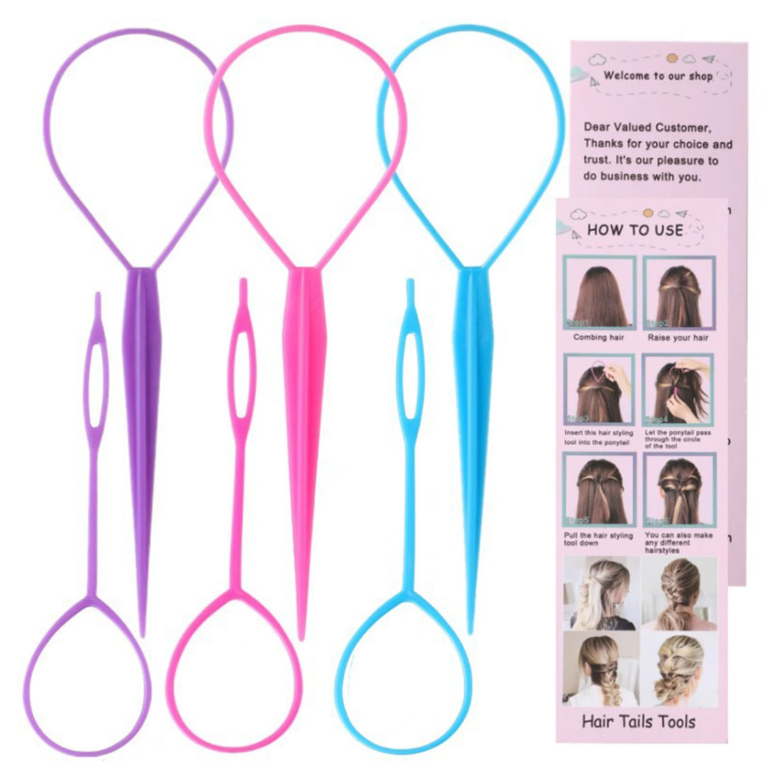 6pcs Ponytail Creator Plastic Loop Styling Tools Black Pony Topsy Tail Clip Hair Braid Maker Styling Tool For Women Girl
