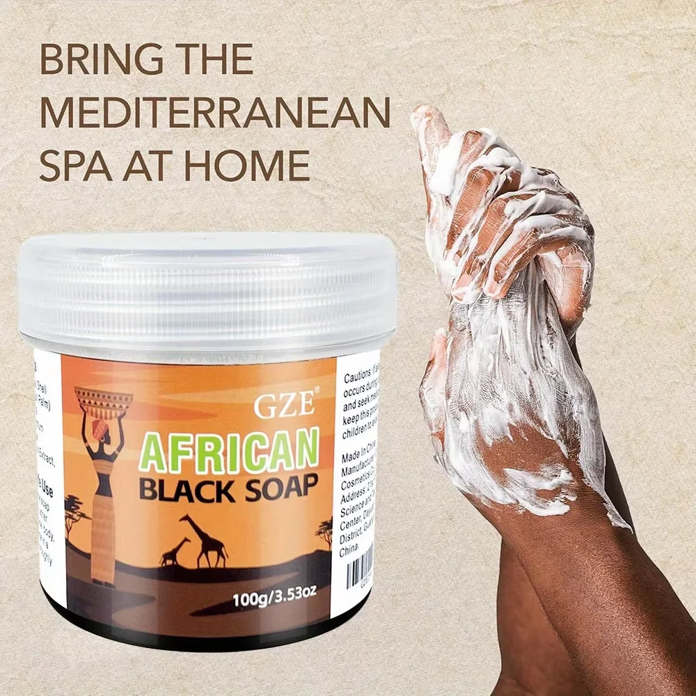 GZE African Black Soap 3-in-1 Face, Hair, and Body Cleanser - Deeply Cleanses and Moisturizes Skin and Hair Handmade Halalzen
