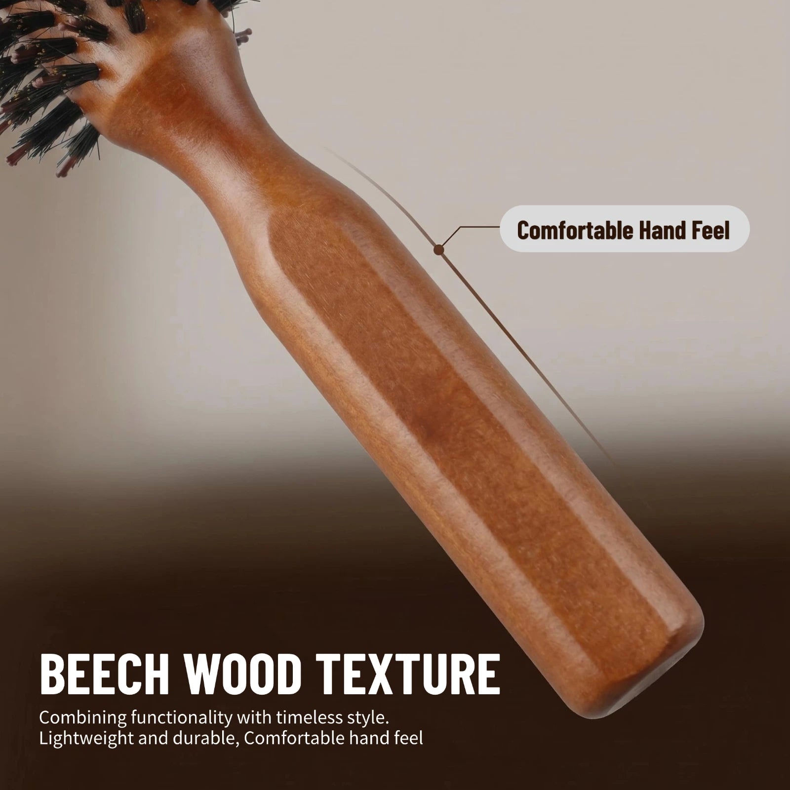 Professional 4 Sizes Boar Bristle Round Hair Brush Wooden Anti Slip Handle Salon Home Blow Dry Curling Volume Styling Brush