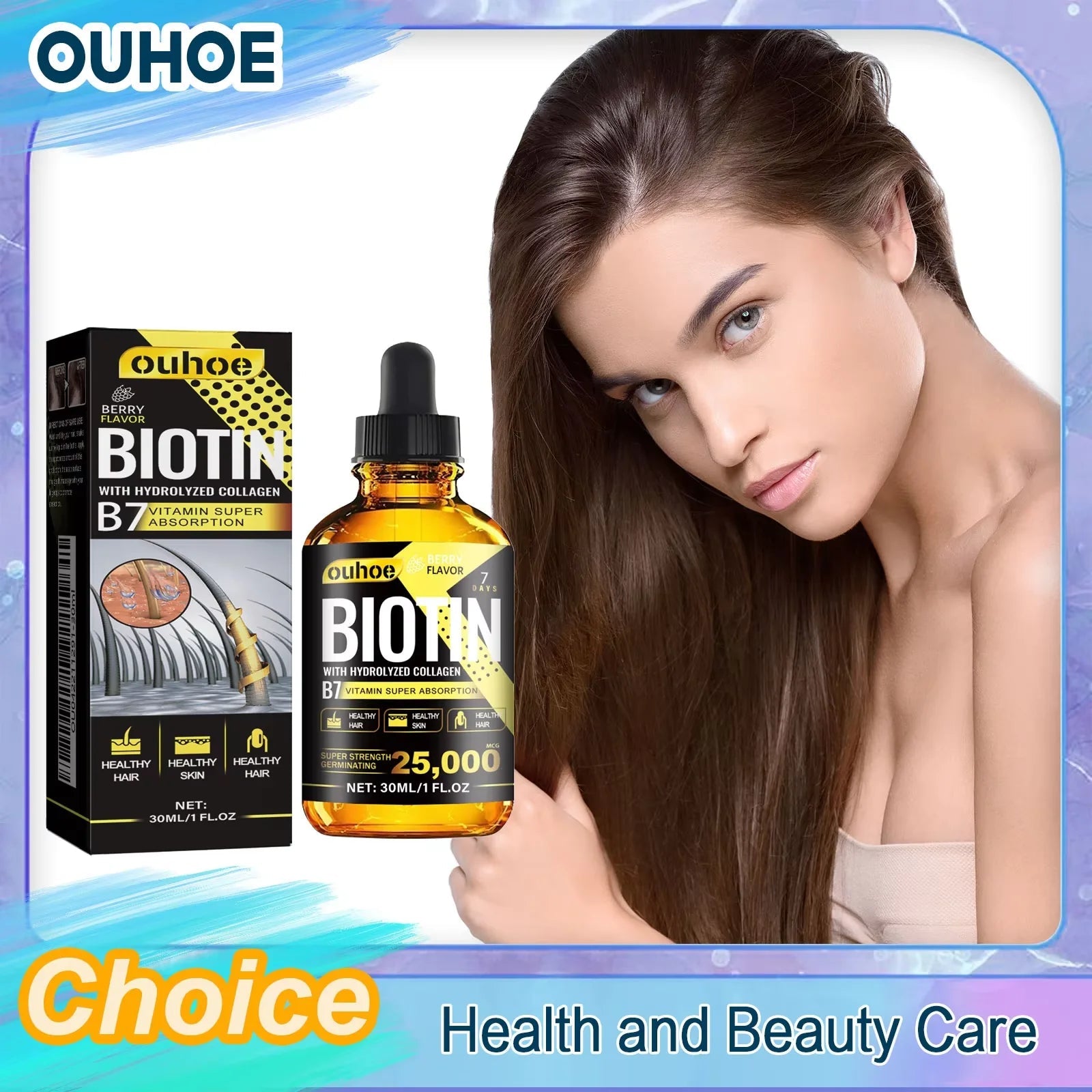 OUHOE Collagen B7 Vitamin Hair Essential Oil Moisturizing Soften Improve Hair Loss Thinning Regrowth Nutrition Hair Care Liquid Halalzen