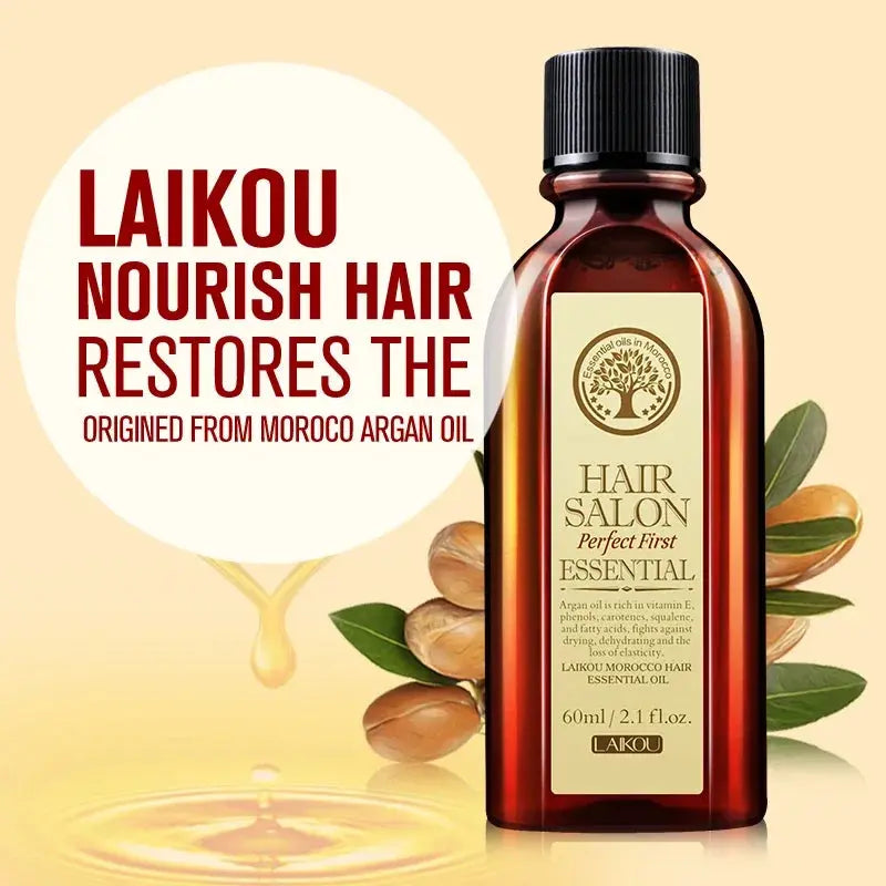 Laikou Argan Hair Oil Essential Oil Natural Anti-hair Loss Prevent Hair Dry Soft Nourishing Frizz Damaged Repair Care 60ml Halalzen