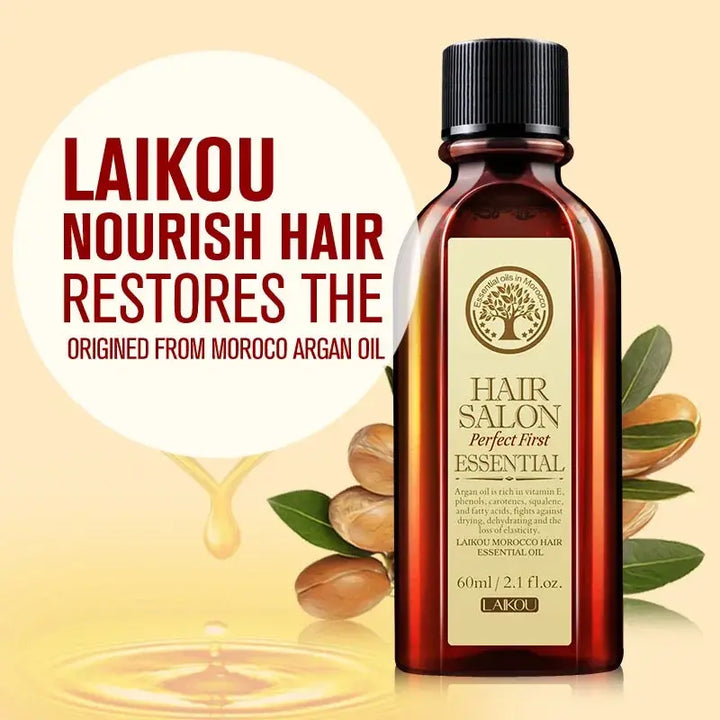 Laikou Argan Hair Oil Essential Oil Natural Anti-hair Loss Prevent Hair Dry Soft Nourishing Frizz Damaged Repair Care 60ml Halalzen