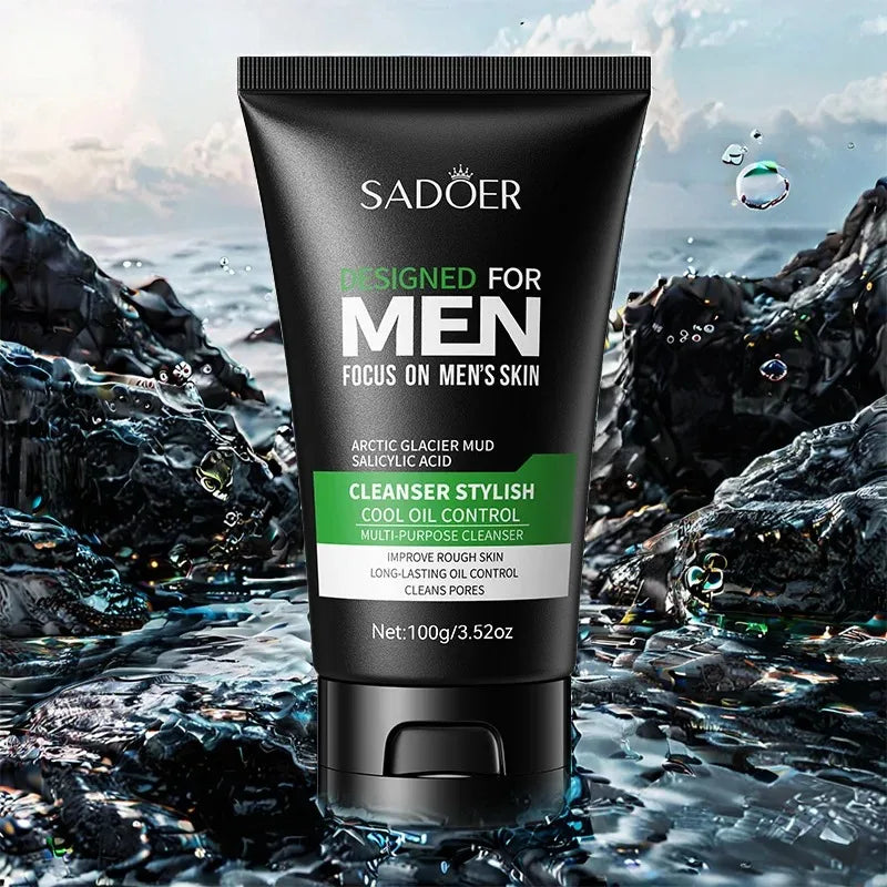 Deep Cleansing Men's Facial Cleanser, Oil Control, Moisturizing, Blackhead Removal, Lightening Dark Spots, Shrinking Pores, Removing Acne Marks, and Fine Facial Cleansing Milk 100g Halalzen