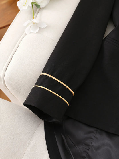 Elegant Black Double-Breasted Blazer with Golden Buttons -Long Sleeves, Polyester Fabric, Perfect for Spring/Fall, Formal Attire