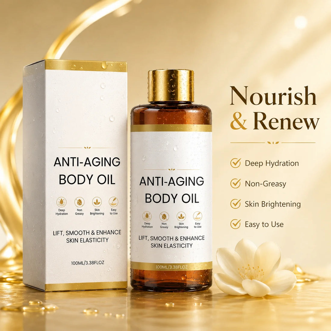 Anti Aging Body Oil With Collagen & Centella Asiatica,Deep Hydrating Firming Lightweight Non Greasy Moisturizing Glow Body Oil