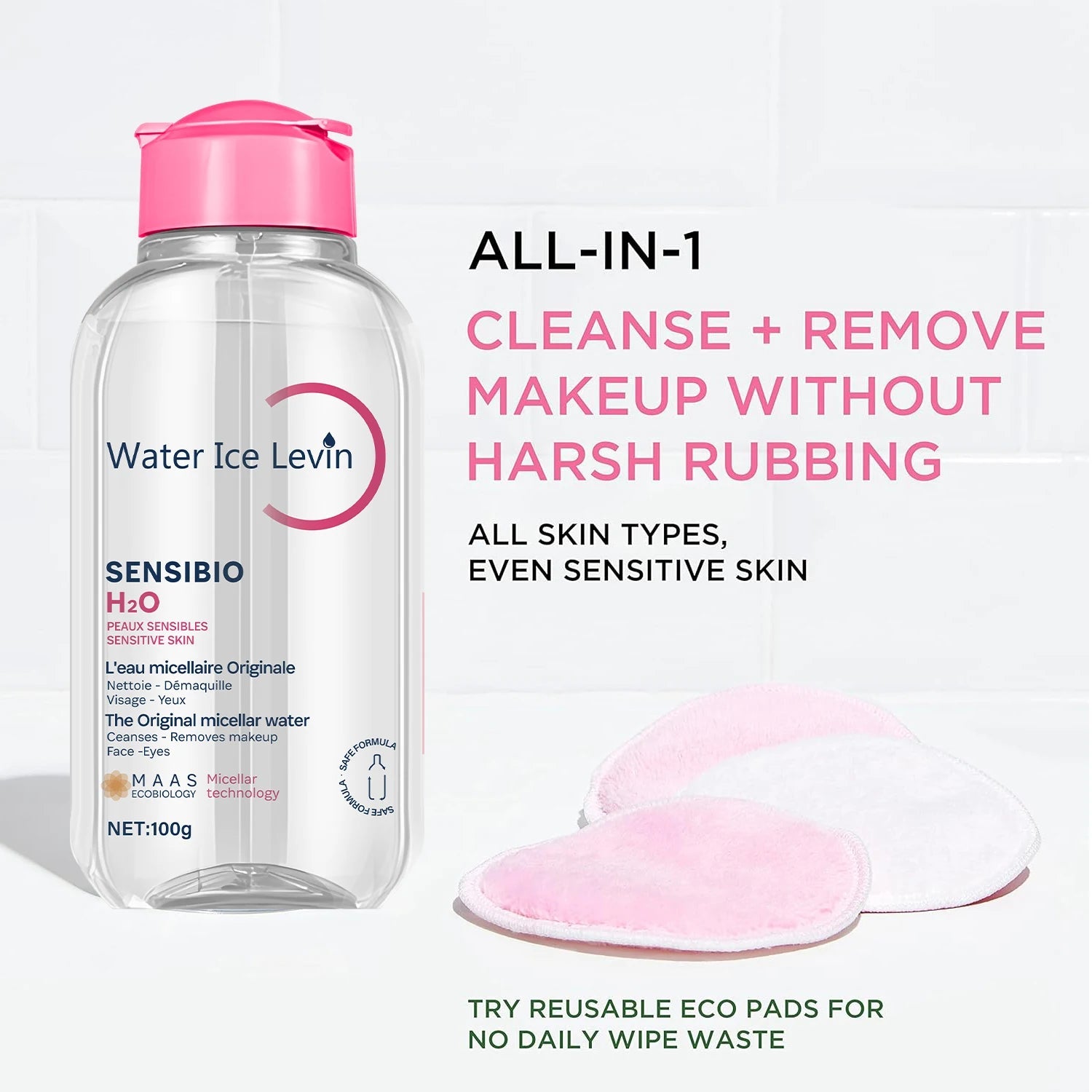 Sensibio H2O The Original Micellar Water for Sensitive Skin，Gently Cleanses, Removes Makeup，Hydrates，with Lactic Acid, Collagen Halalzen