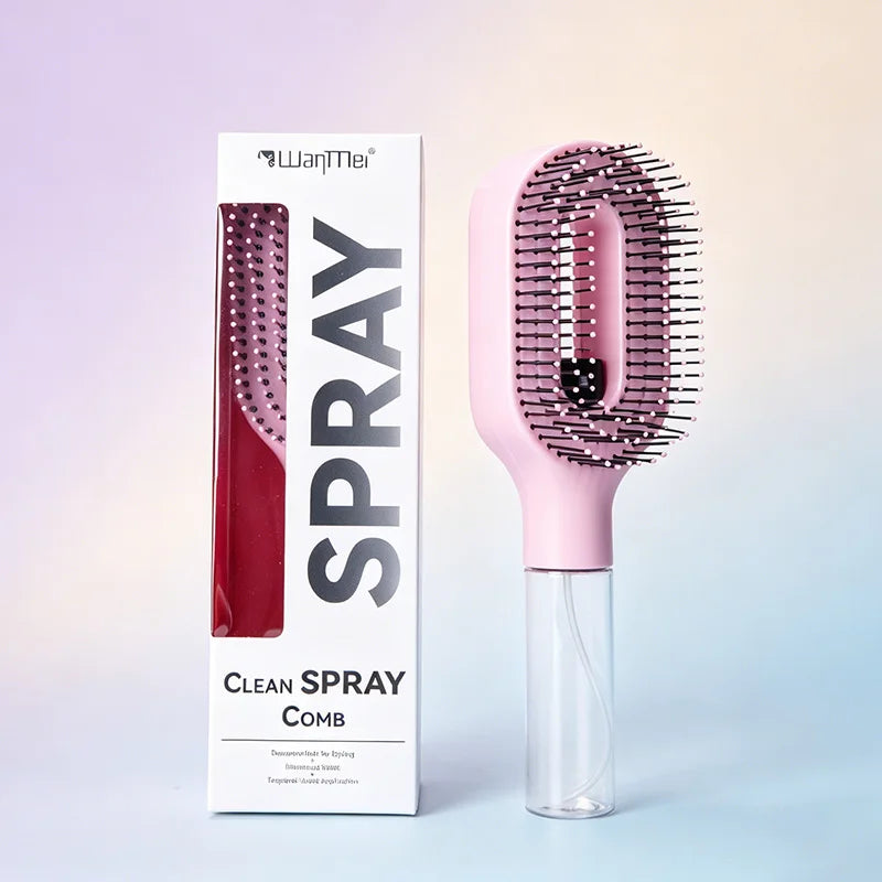 2 in 1 Built-in Spray Detangling Hair Brush Anti Static Reduce Frizz Even Mist Moisturizing Massage Comb Travel Styling Tool