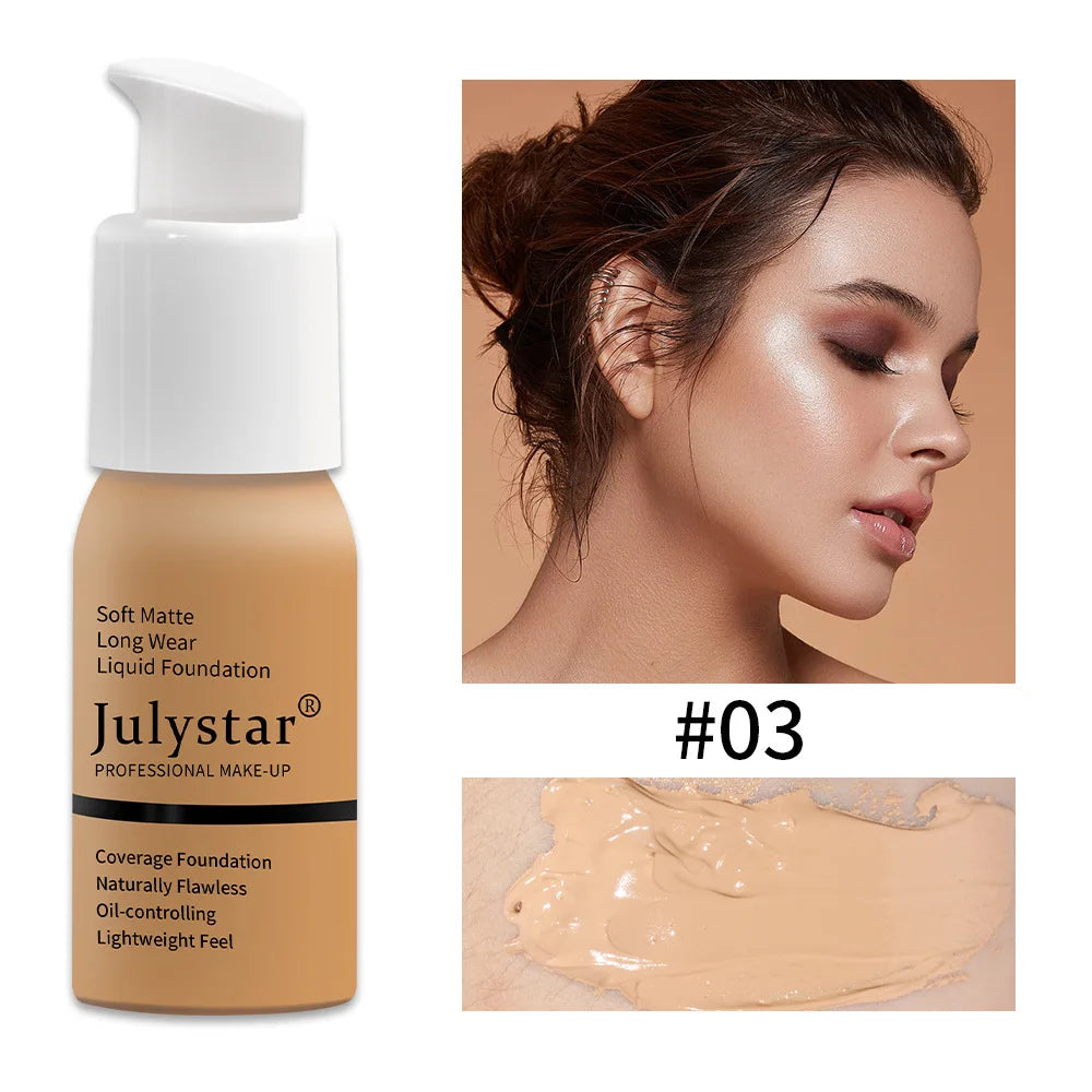 10 Colors Matte Liquid Foundation, Waterproof Long‑lasting Lightweight Oil Control Concealer Facial Base Makeup