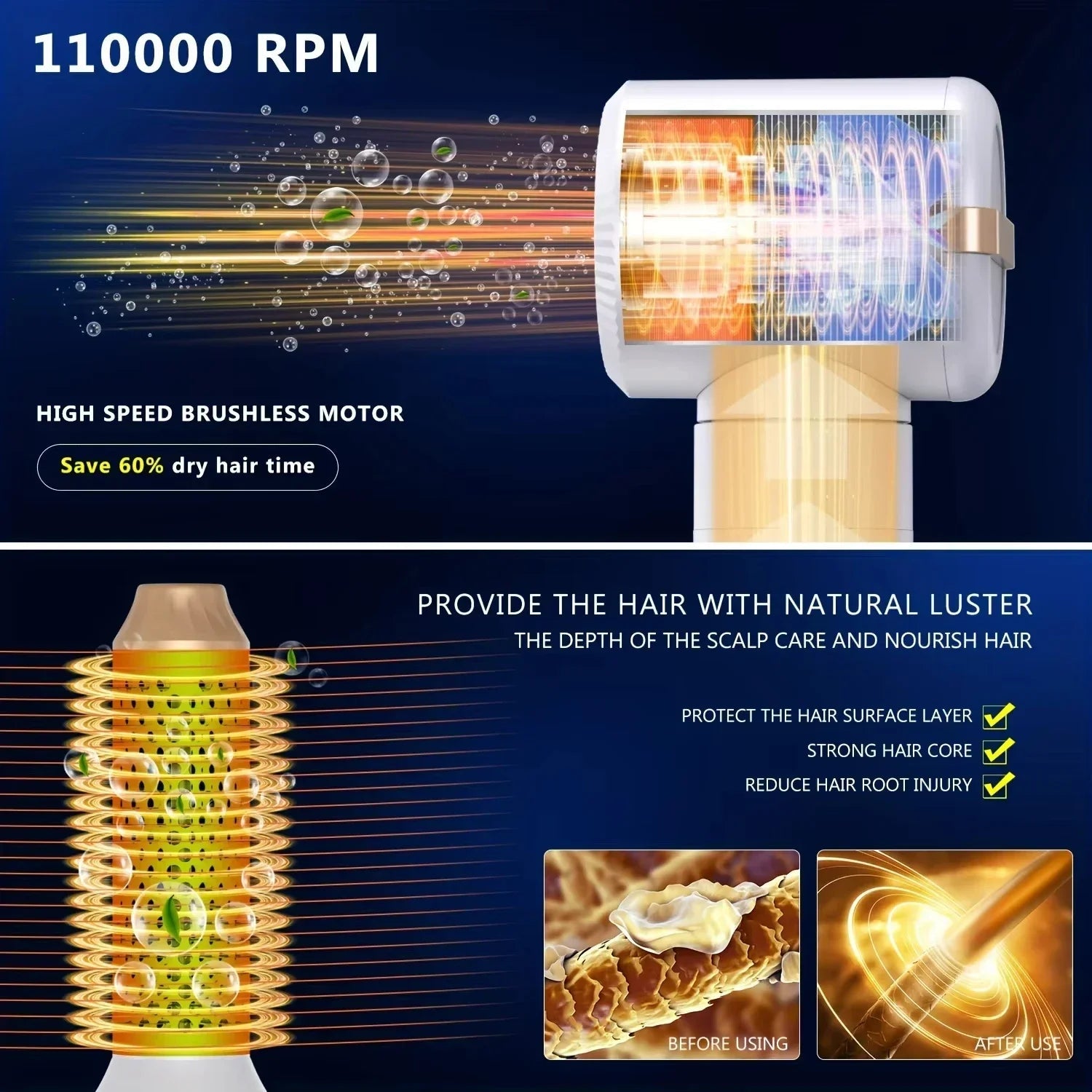 7 in 1 Hair dryer Professional Negative Ion curling Iron Hair Straightener Brushless Motor High Speed Hair Dryer Hot Comb Set Halalzen