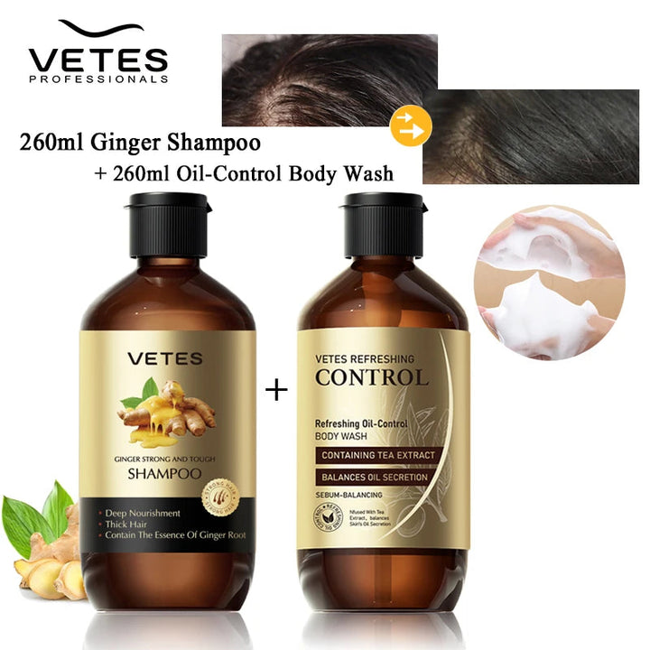 Vetes Shampoo and Shower Gel 260ml Oil-Control Whole body cleaning deep Nourish and Relieve Itching Care Moisturizing and Repair Halalzen