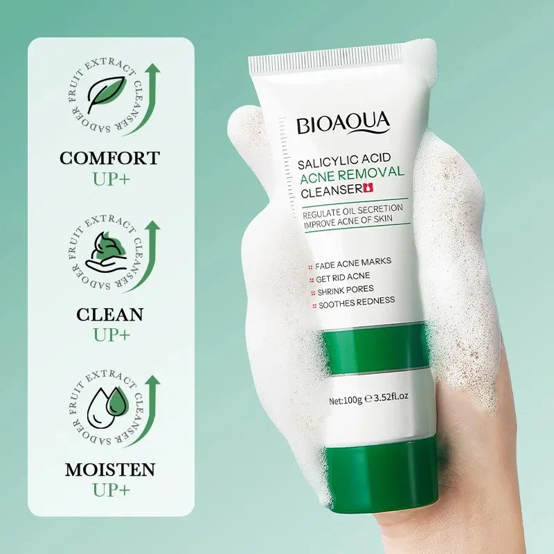 BIOAQUA Salicylic  Acid Facial Cleanser Acne Treatment Moisturizing Oil Control skincare Face Wash Foam Face Cleanser Skin Care Halalzen