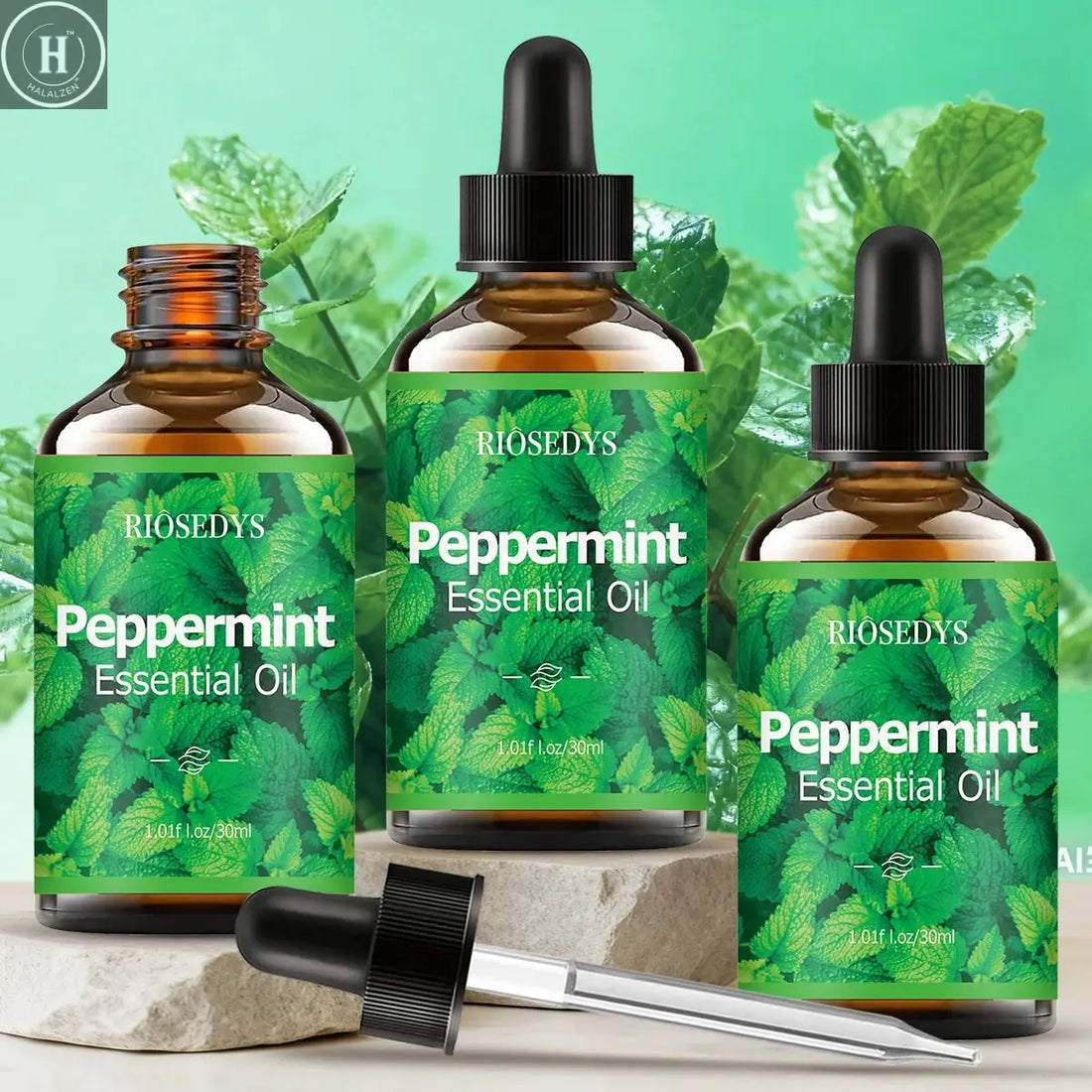 Peppermint essential oil, with its herbal scent, is suitable for aromatherapy diffusion and body massage,and also nourishes hair HALALZEN