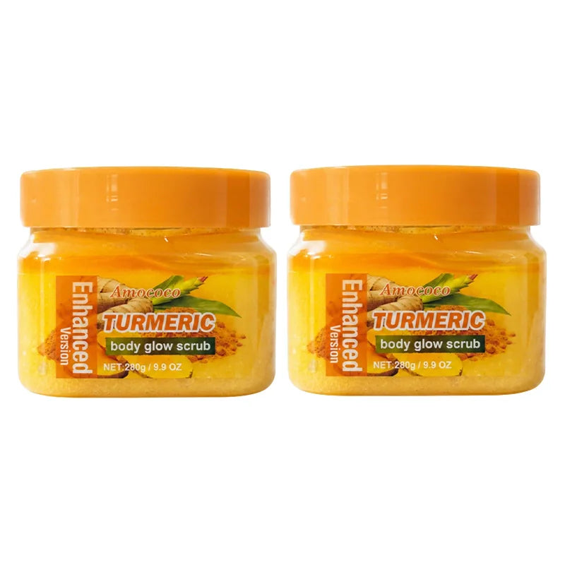 Amococo 2Pcs Turmeric Body Scrub Exfoliating Dead Skin Remover 280g Deep Cleansing Nourishing Smooth Skin