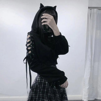 Autumn Sweatshirt For Women Cat Long Hooded Cute Blouse Sweatshirt Women'S Hoodie Pullover Ear Sleeve Women'S Sudaderas De Mujer