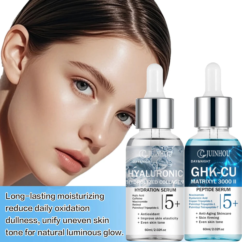 JUINHOU 2Pcs Skin Face Serum Copper Peptide Hyaluronic Acid Plumping Brighten Smooth Skin Deep Hydration Daily Facial Care