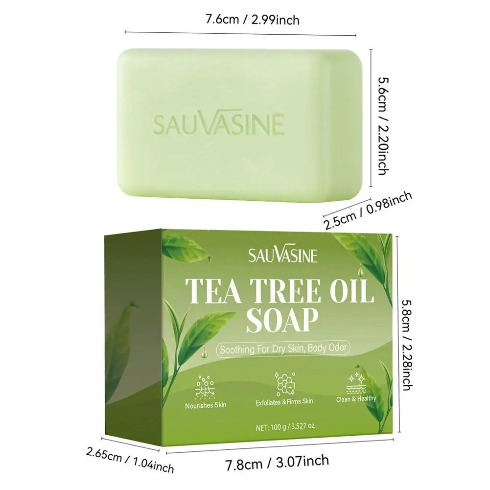 100G Tea Tree Oil Soap Bar for Men & Women, Deep Cleansing, Soothing for Dry Skin, Body Odor Care, Exfoliates & Firms Skin Care Halalzen